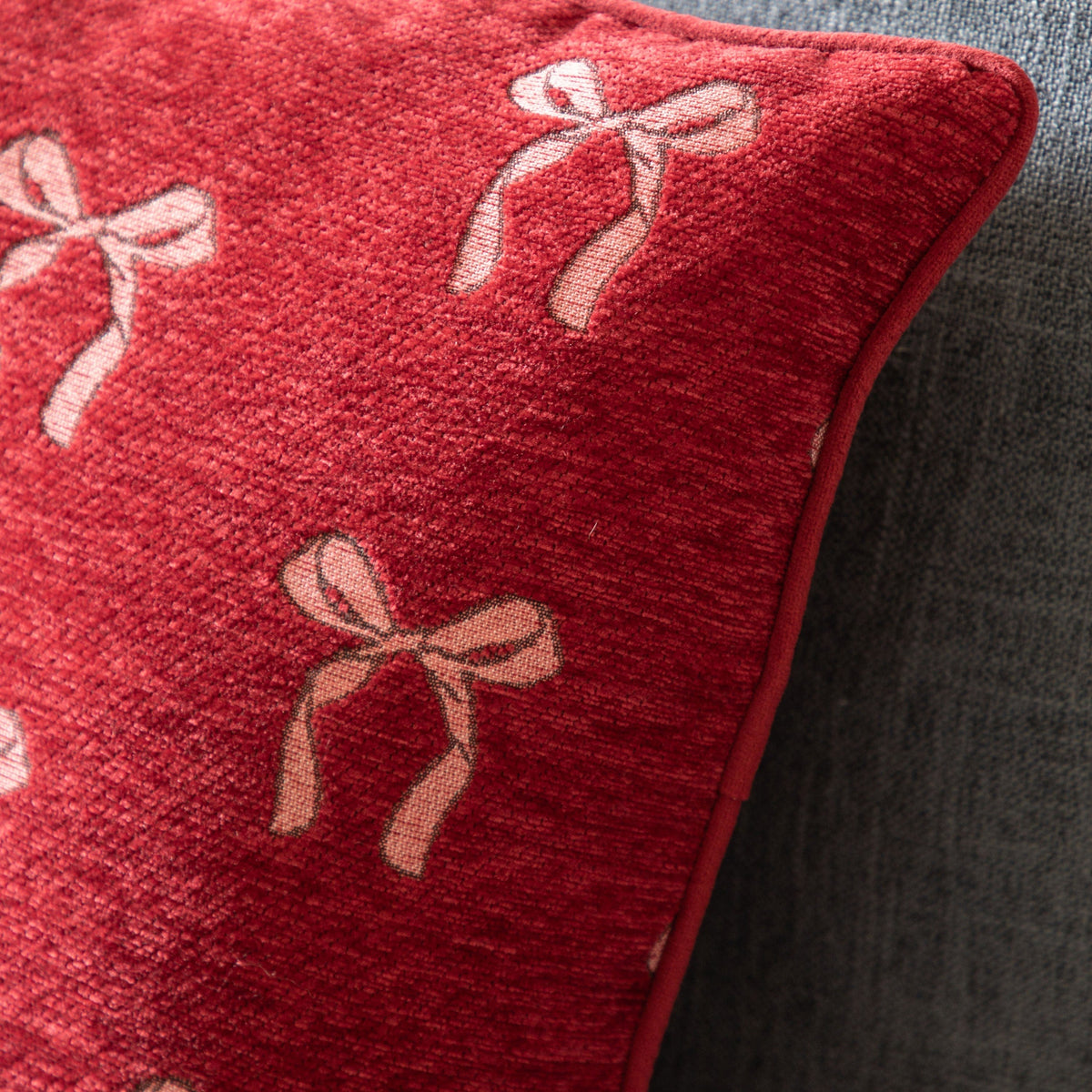 Bodhi Accessories Heritage Bow Chenille Cushion House of Isabella UK