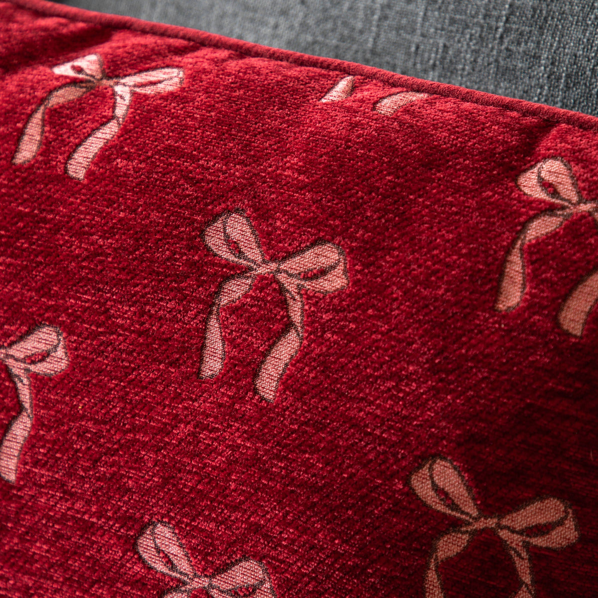 Bodhi Accessories Heritage Bow Chenille Cushion House of Isabella UK