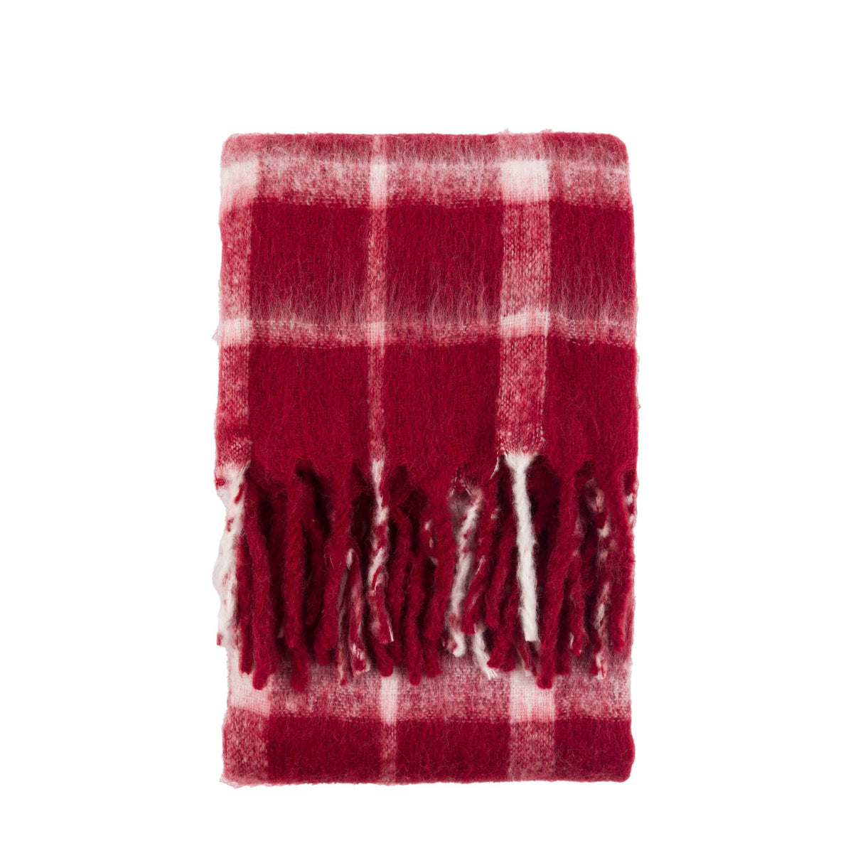 Bodhi Accessories Heritage Check Faux Mohair Throw Red House of Isabella UK