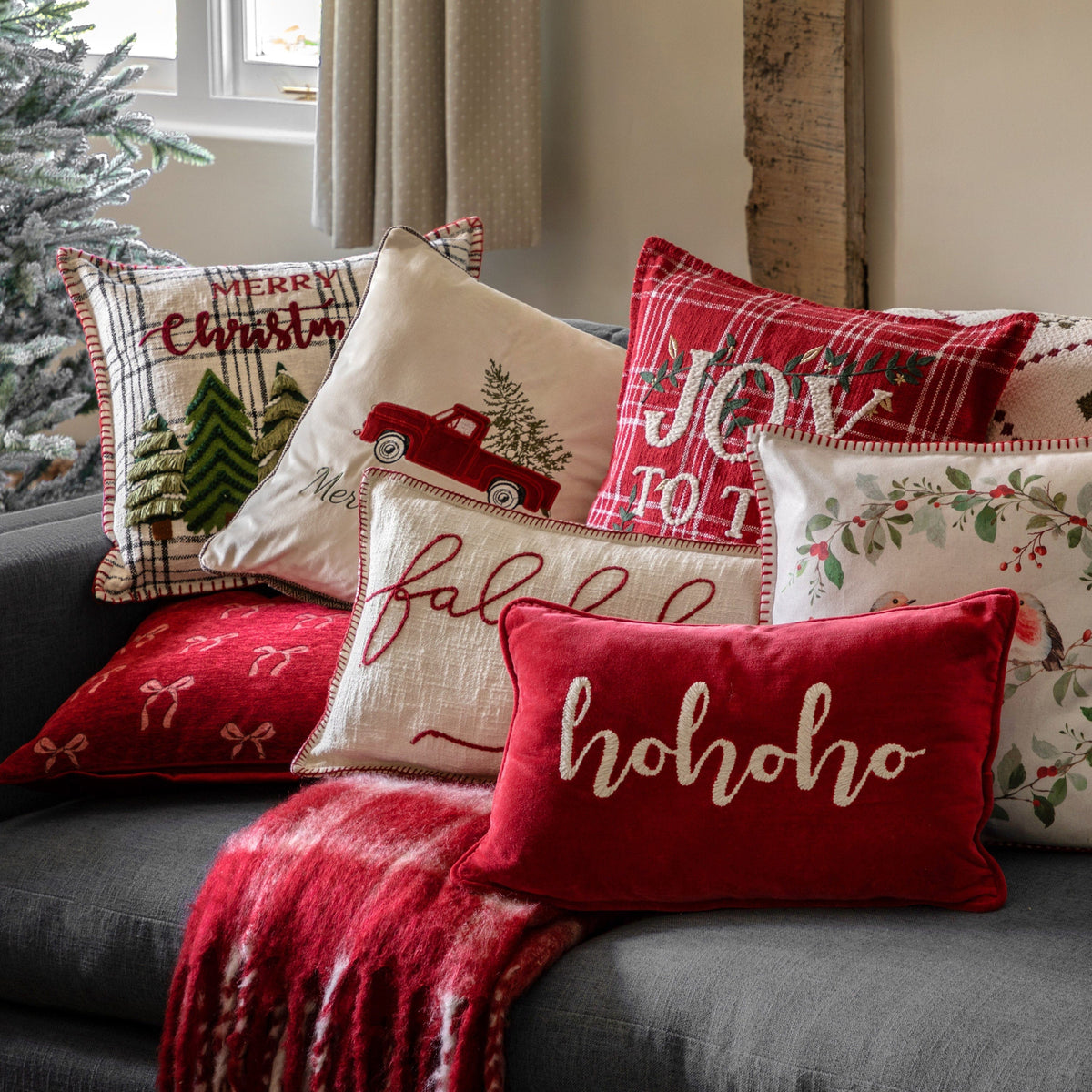 Bodhi Accessories Heritage Trees Merry Christmas Cushion House of Isabella UK