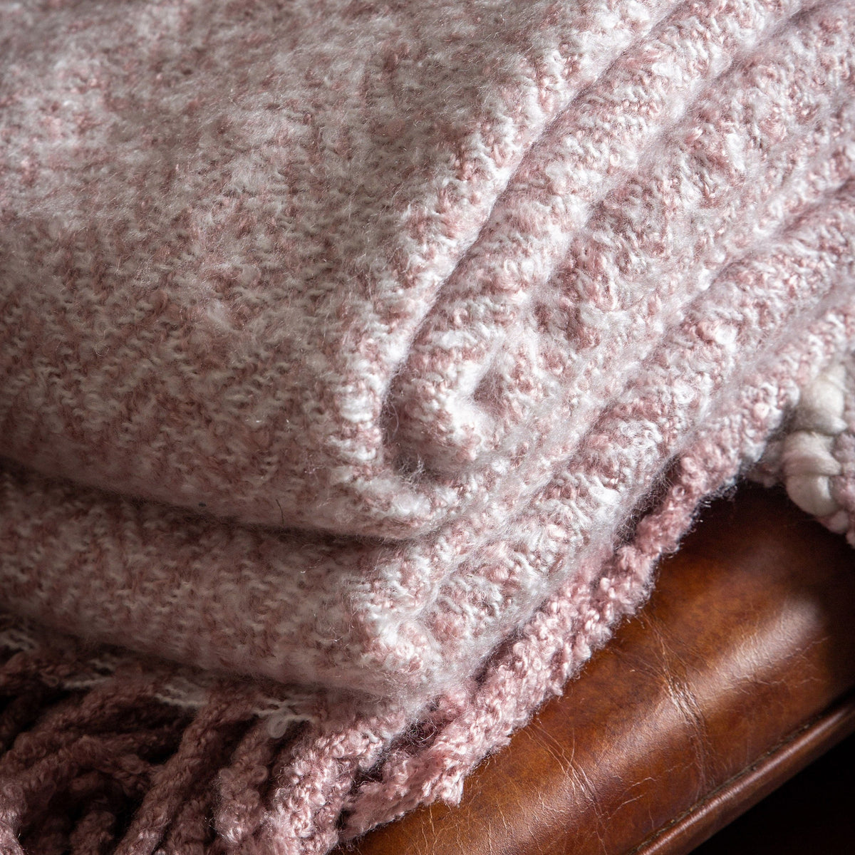 Bodhi Accessories Herringbone Faux Mohair Throw Blush House of Isabella UK
