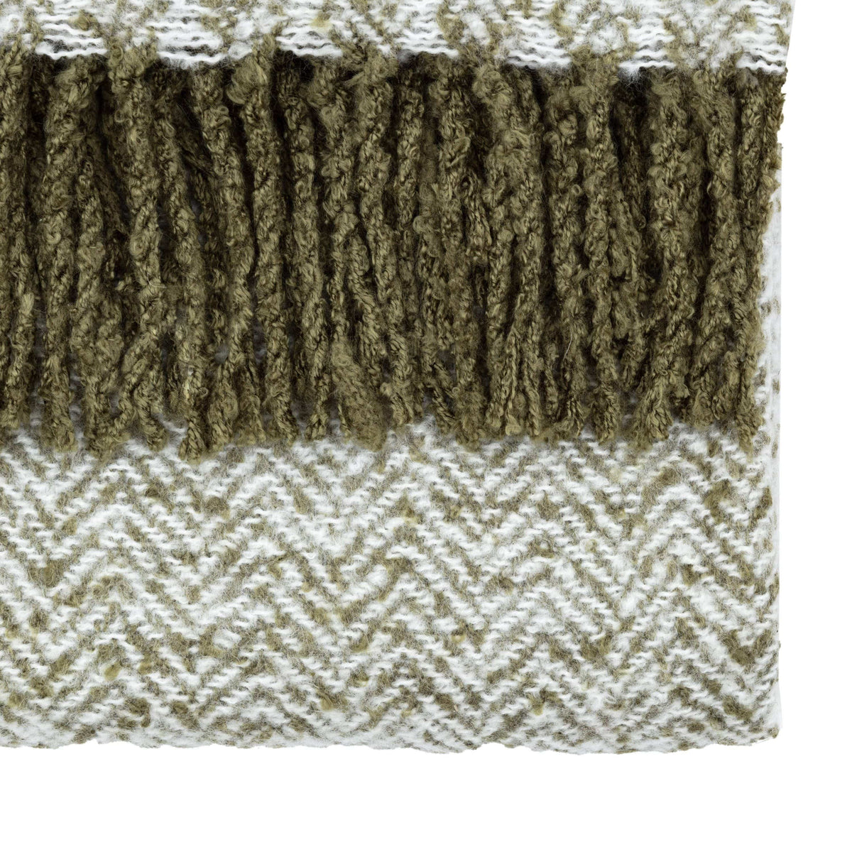 Herringbone Faux Mohair Throw Olive.
