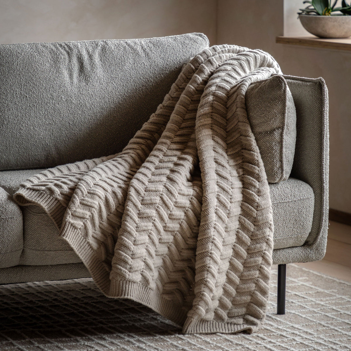 Bodhi Accessories Herringbone Woven Knit Throw Natural House of Isabella UK