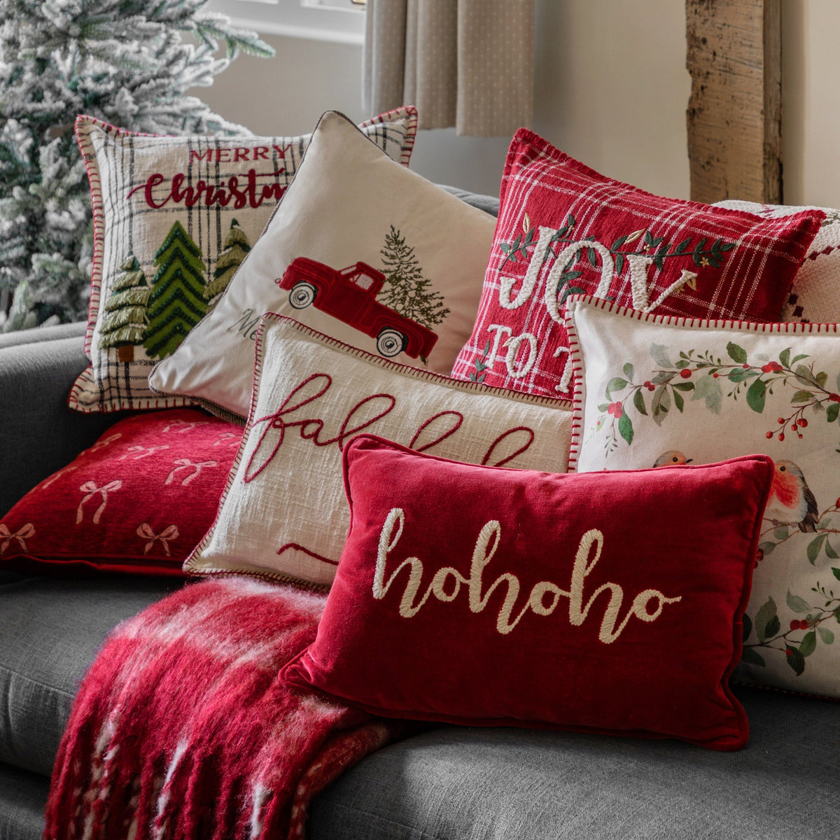 Bodhi Accessories HoHoHo Chenille Embroidered Cushion House of Isabella UK