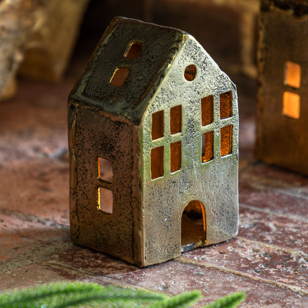 Bodhi Accessories House Tealight Holder Antique Gold Small House of Isabella UK