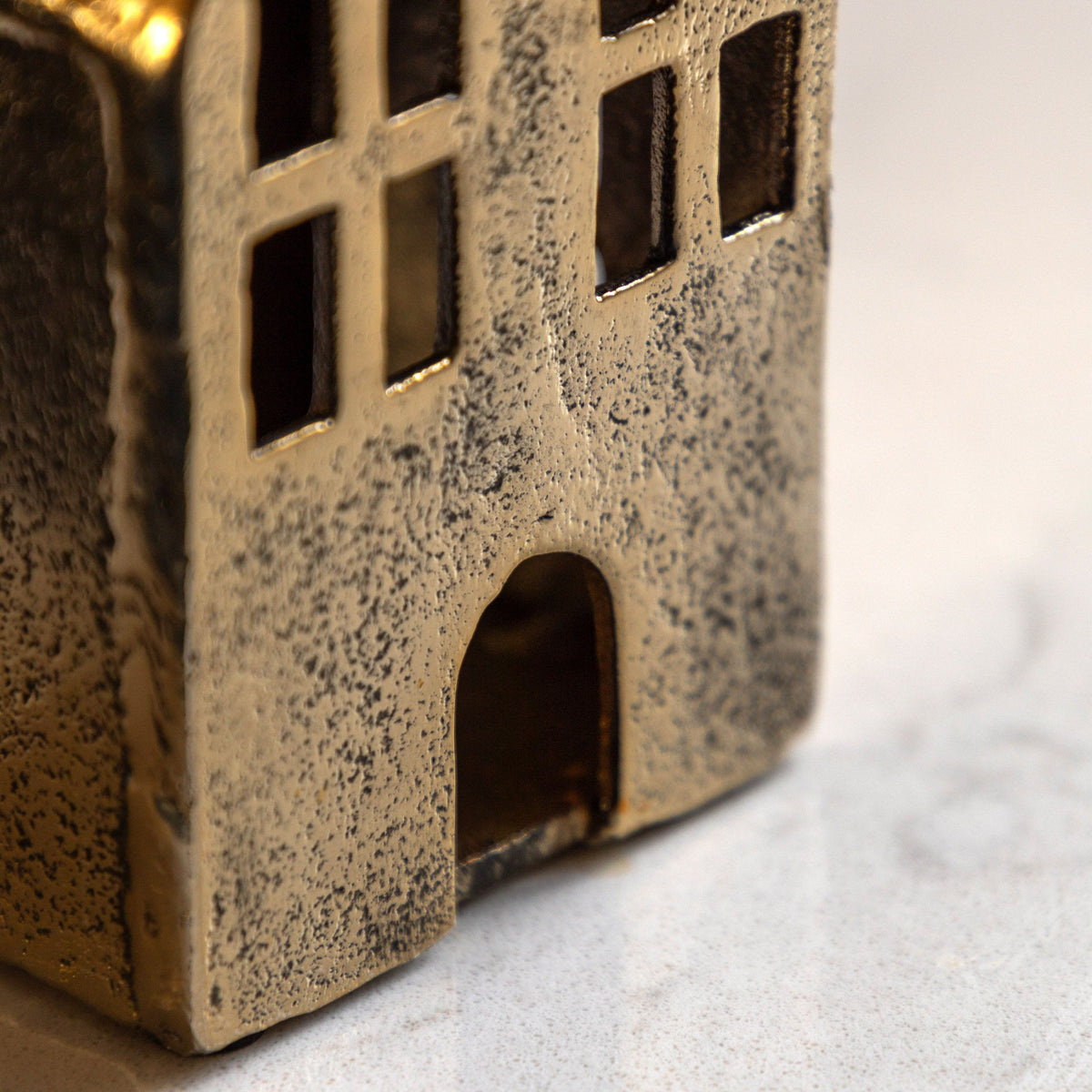 Bodhi Accessories House Tealight Holder Antique Gold Small House of Isabella UK