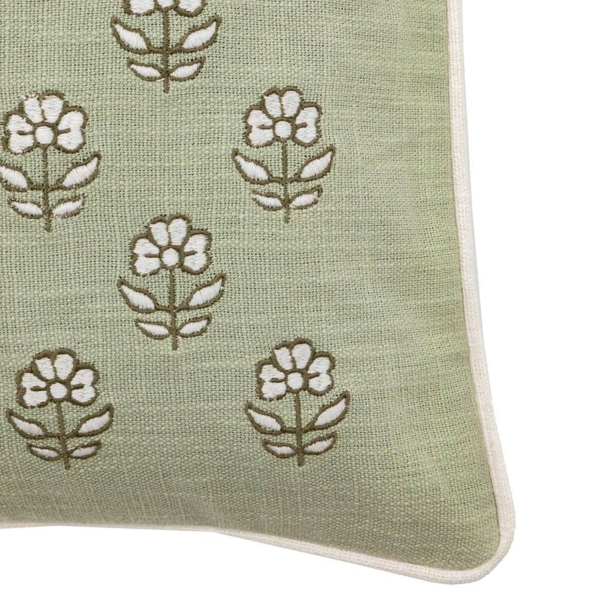 Bodhi Accessories Ilkley Embroider Floral Cushion Sage House of Isabella UK