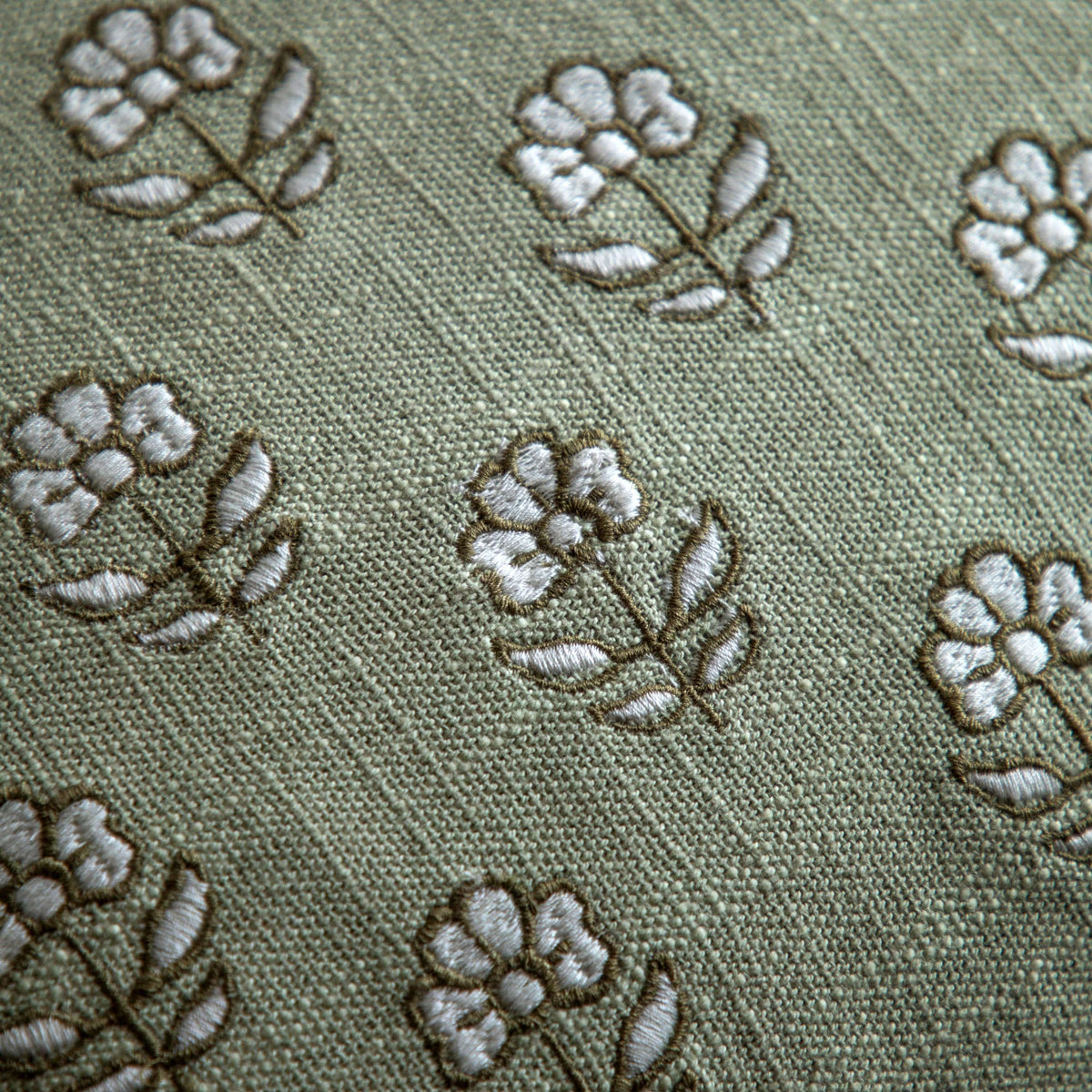 Bodhi Accessories Ilkley Embroider Floral Cushion Sage House of Isabella UK