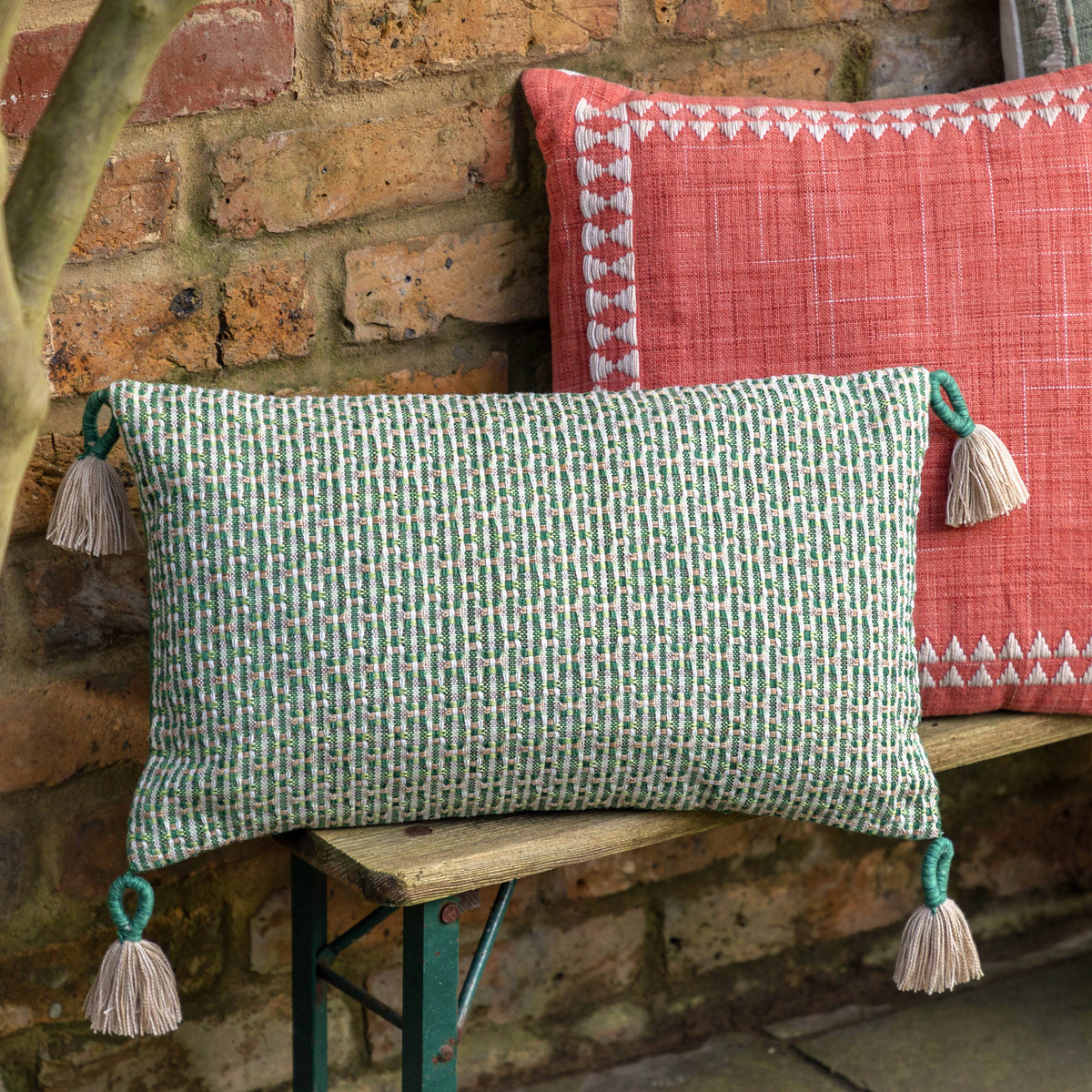 Bodhi Accessories Isla Woven Cushion Green House of Isabella UK