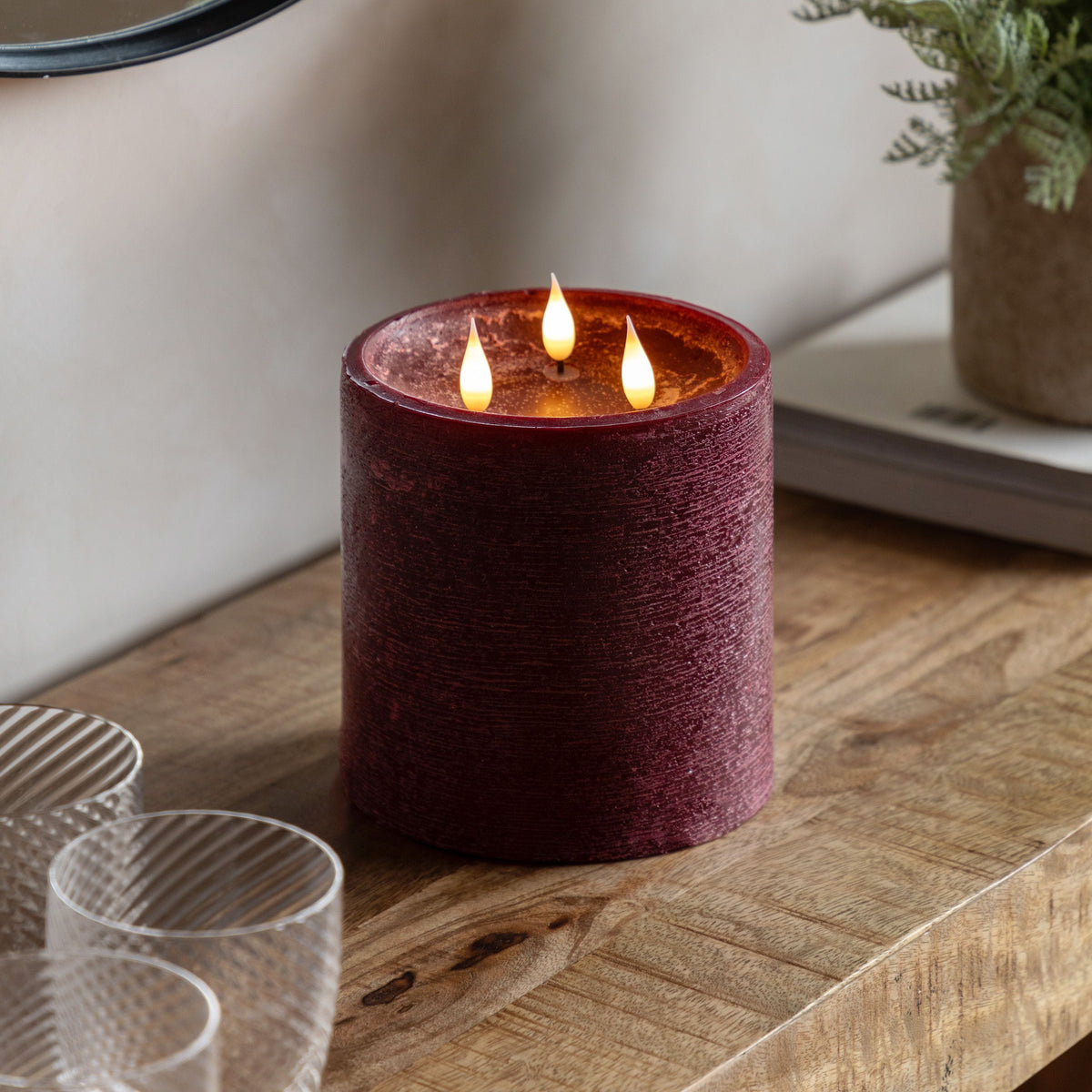 Bodhi Accessories LED 3 Wick Candle Oxblood House of Isabella UK