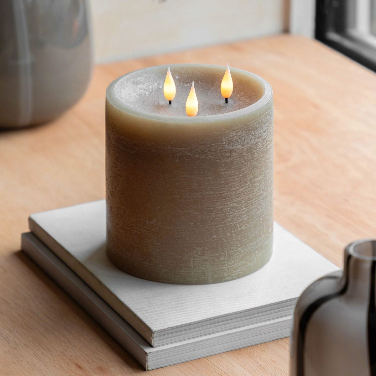 Bodhi Accessories LED 3 Wick Candle Warm Grey House of Isabella UK