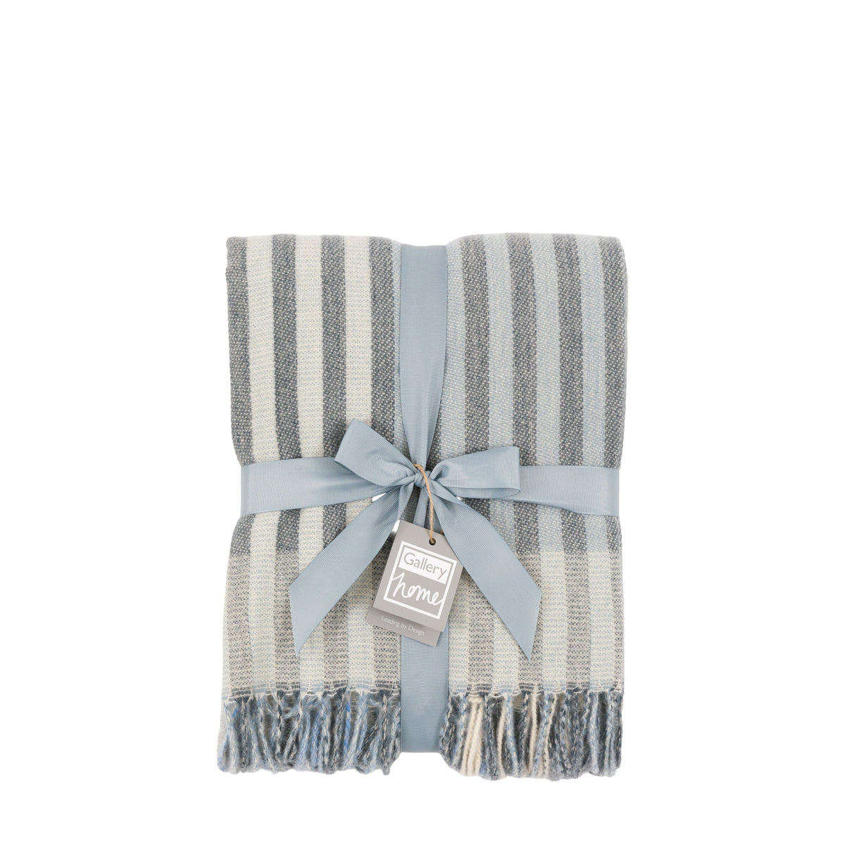 Bodhi Accessories Lille Jacquard Stripe Throw Blue and Natural House of Isabella UK