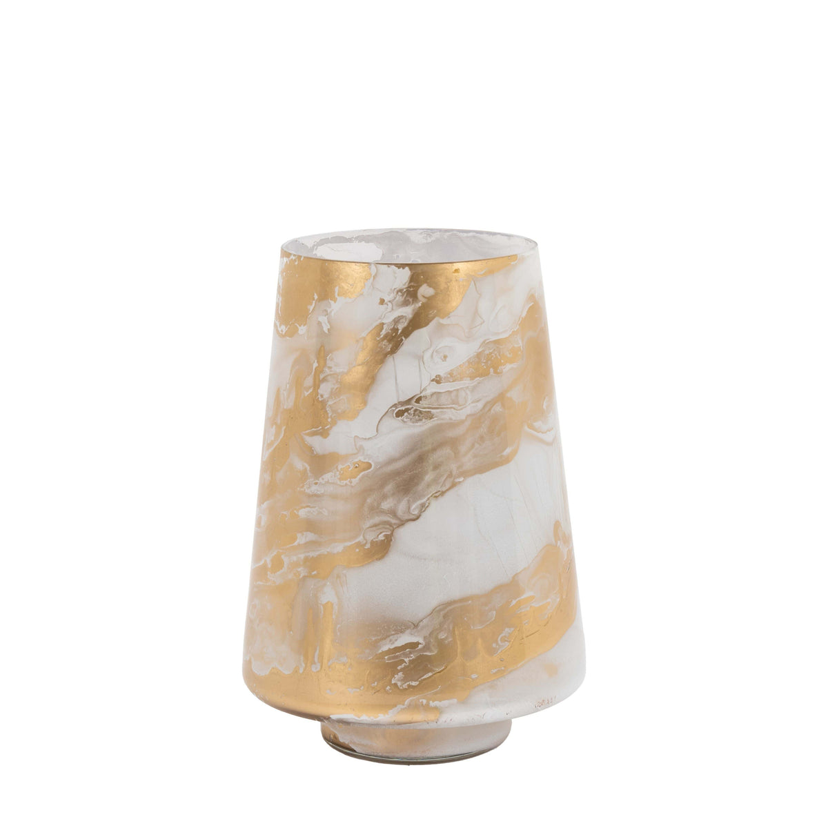 Marbled Hurricane Medium Gold White Candle Holder.