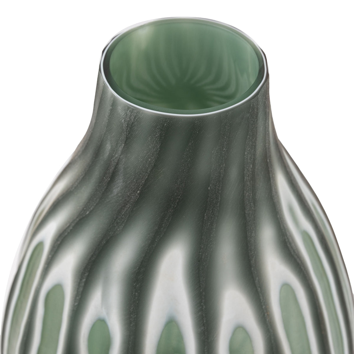 Bodhi Accessories Morella Swirl Hand Carved Glass Vase Sage Large House of Isabella UK