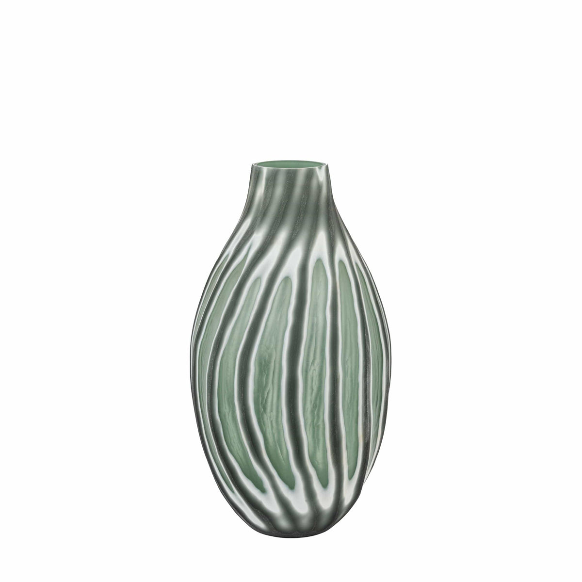 Bodhi Accessories Morella Swirl Hand Carved Glass Vase Sage Large House of Isabella UK