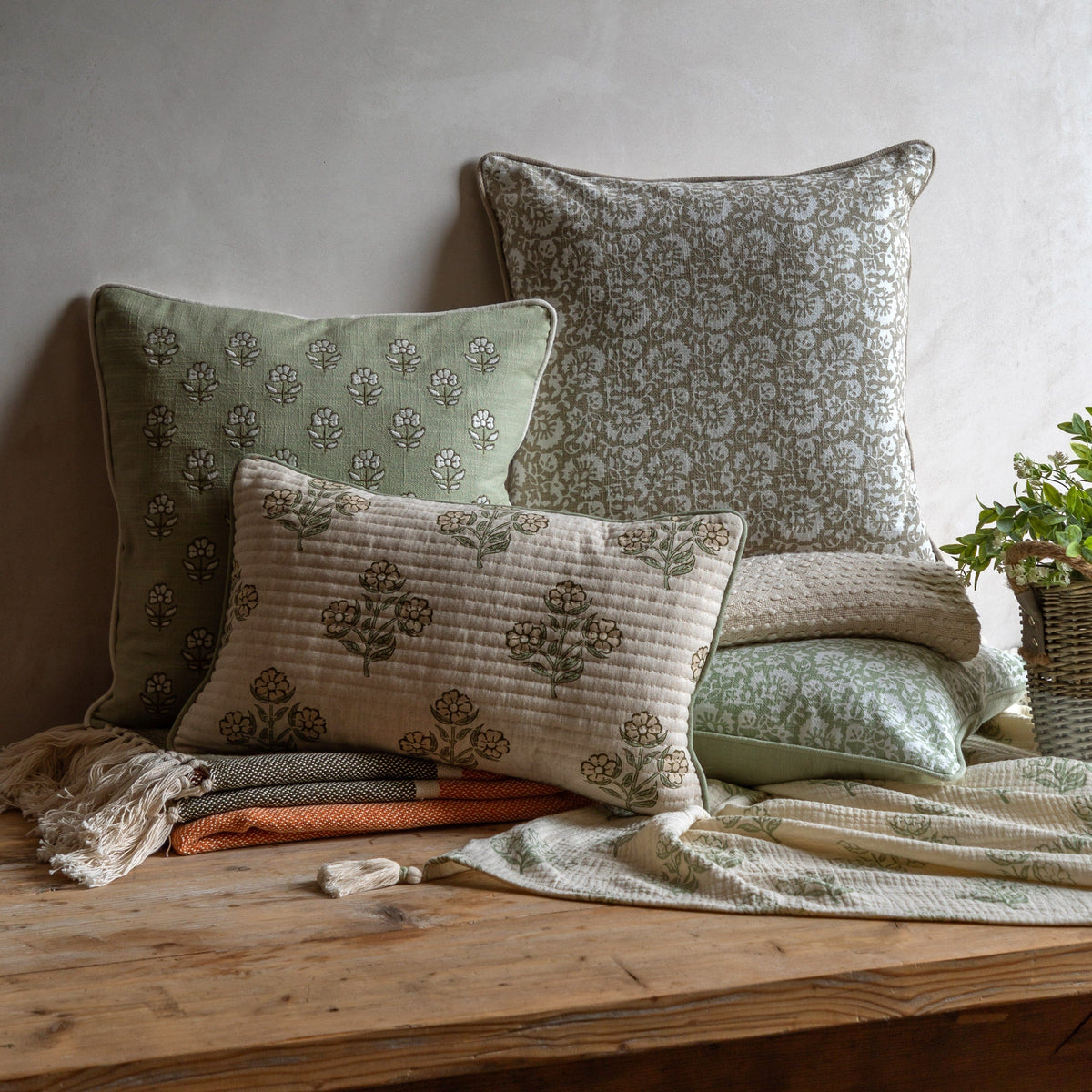 Bodhi Accessories Morley Floral Cushion Sage House of Isabella UK