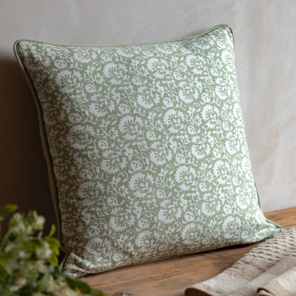 Bodhi Accessories Morley Floral Cushion Sage House of Isabella UK