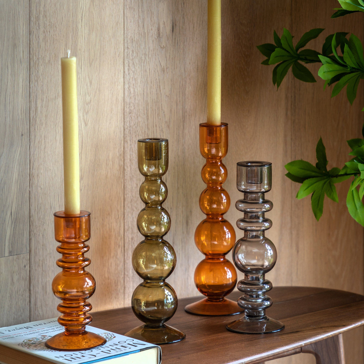 Bodhi Accessories Movera Glass Taper Candlestick Smoke House of Isabella UK