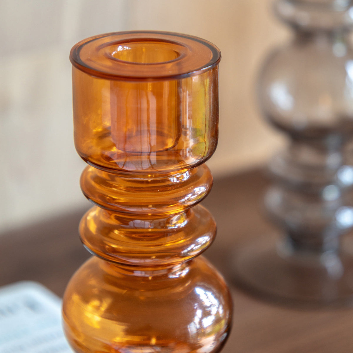 Bodhi Accessories Movera Glass Taper Candlestick Smoke House of Isabella UK