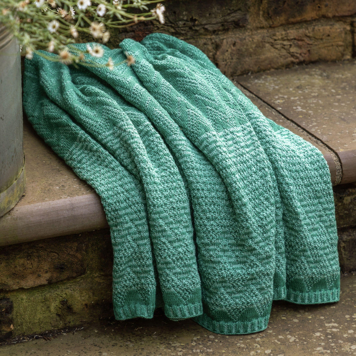 Bodhi Accessories Nalu Knitted Herringbone Throw Green House of Isabella UK