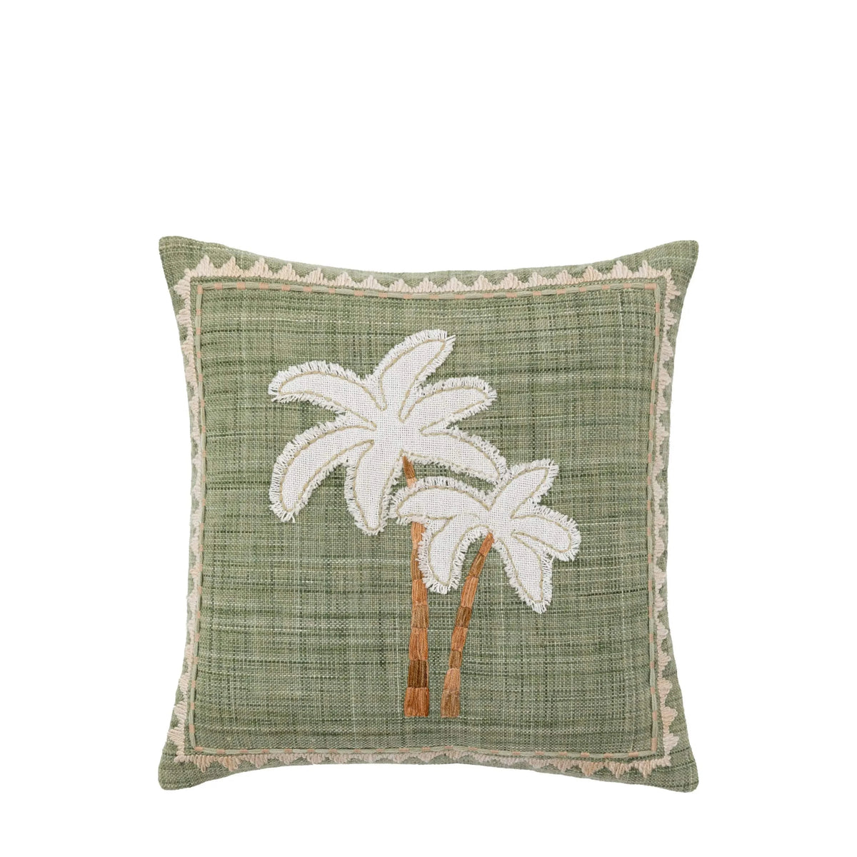 Bodhi Accessories Nohea Embroidered Palm Tree Cushion Sage House of Isabella UK
