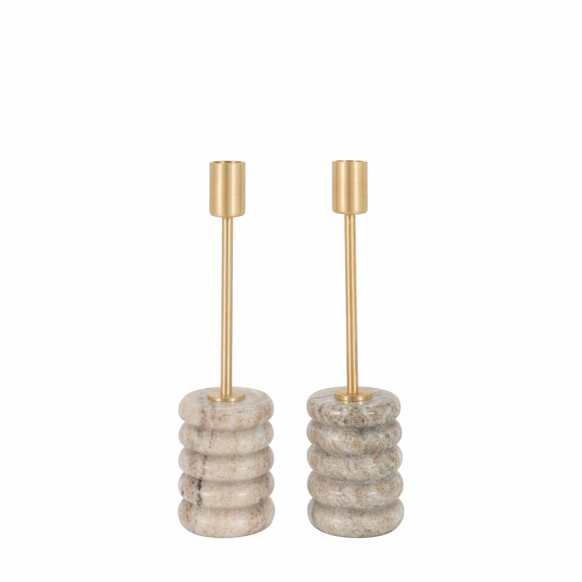 Bodhi Accessories Novi Gold Candle Stick Set of 2 Beige Marble House of Isabella UK