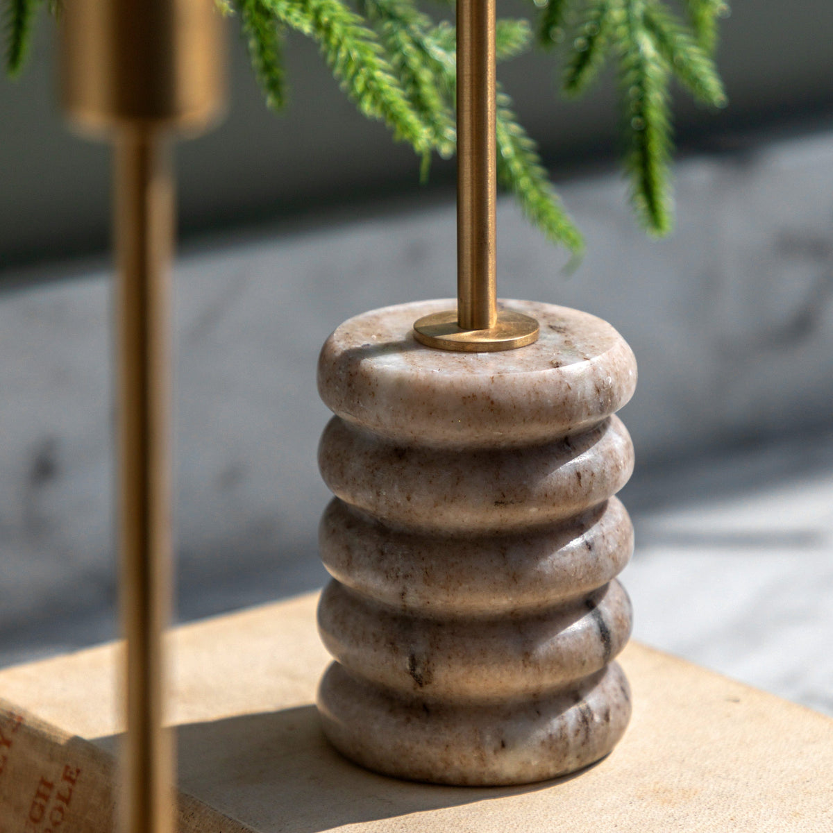 Bodhi Accessories Novi Gold Candle Stick Set of 2 Beige Marble House of Isabella UK