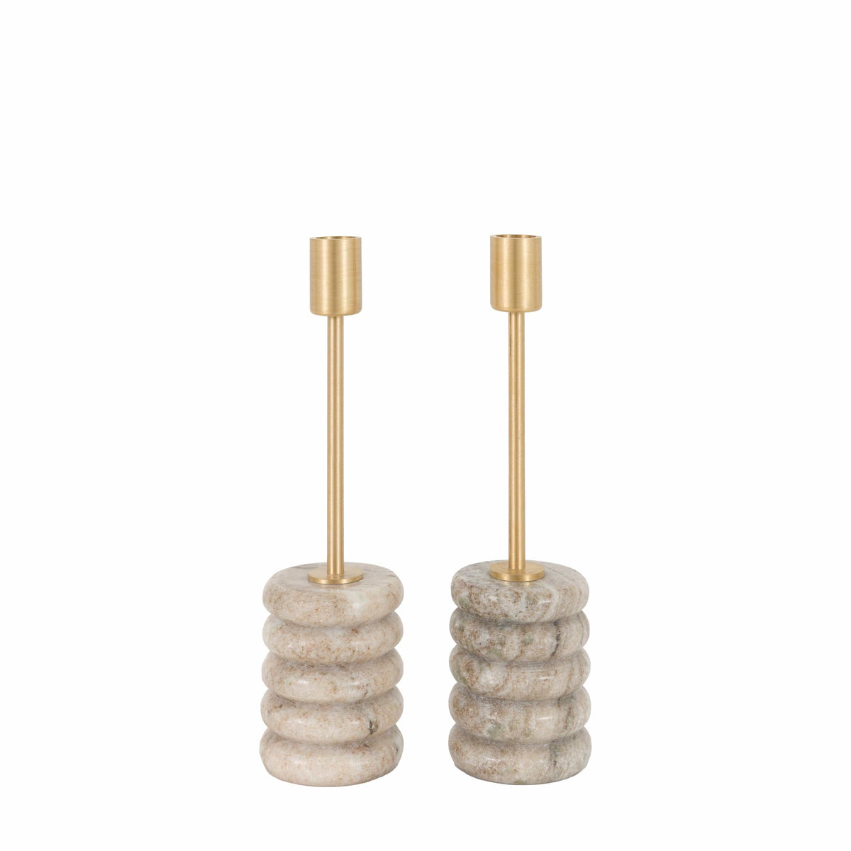 Bodhi Accessories Novi Gold Candle Stick Set of 2 Beige Marble House of Isabella UK