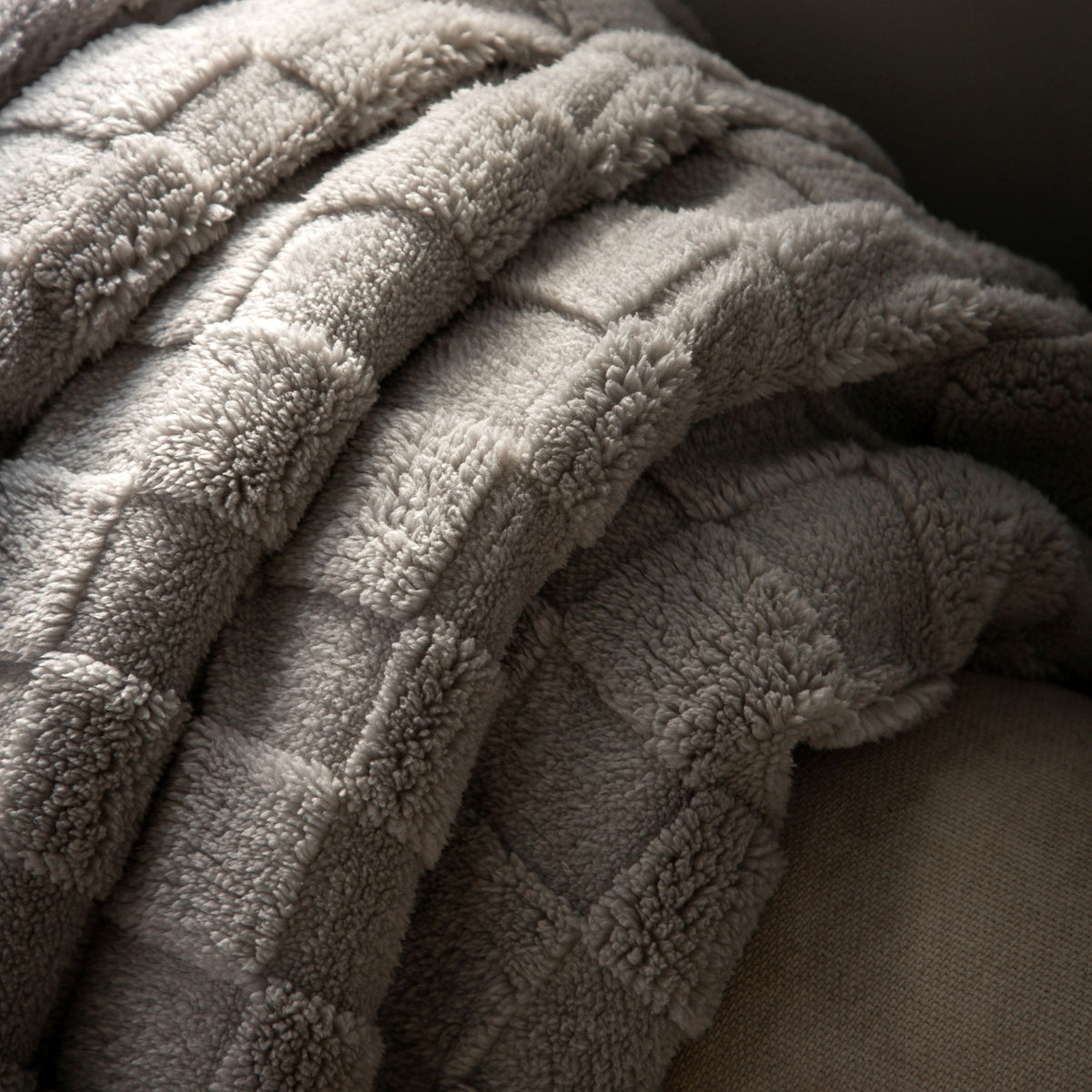 Bodhi Accessories Oaken Checked Sherpa Throw Grey House of Isabella UK