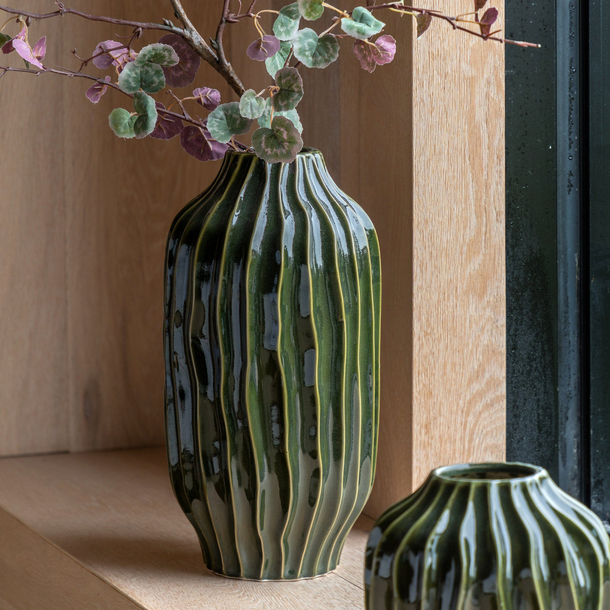 Bodhi Accessories Organic Ribbed Vase Olive Small House of Isabella UK