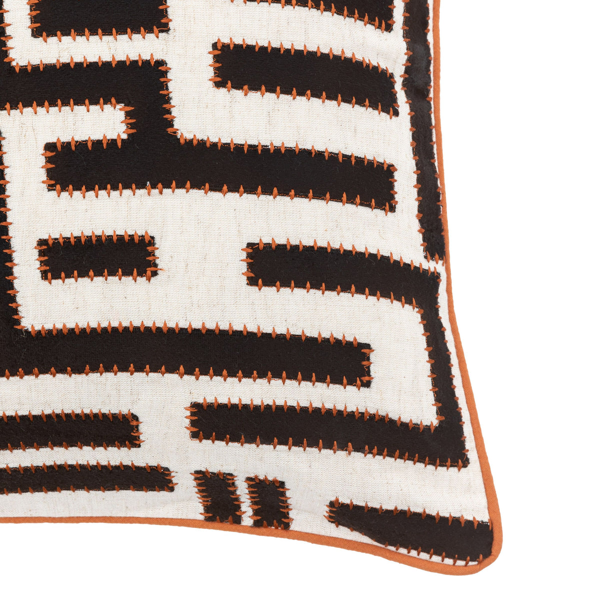Bodhi Accessories Oskar Applique Cushion Blk & Apricot House of Isabella UK