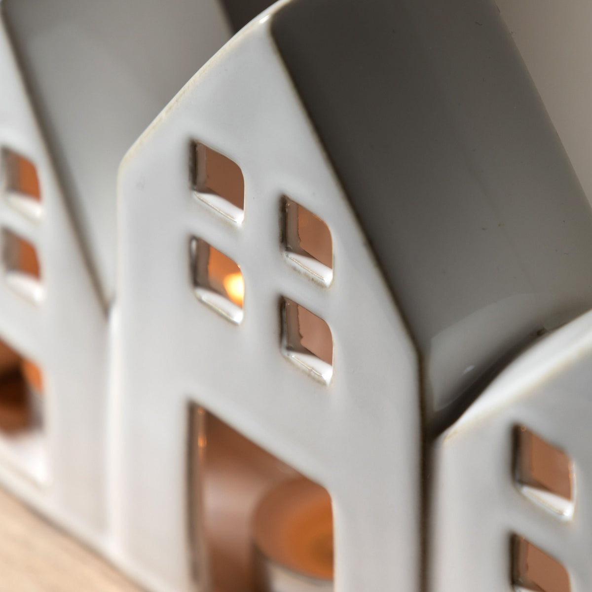 Bodhi Accessories Pearly White Houses Tealight Holder Trio House of Isabella UK