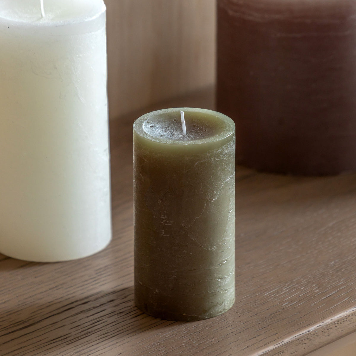 Bodhi Accessories Pillar Candle Rustic Olive 2pk Small House of Isabella UK