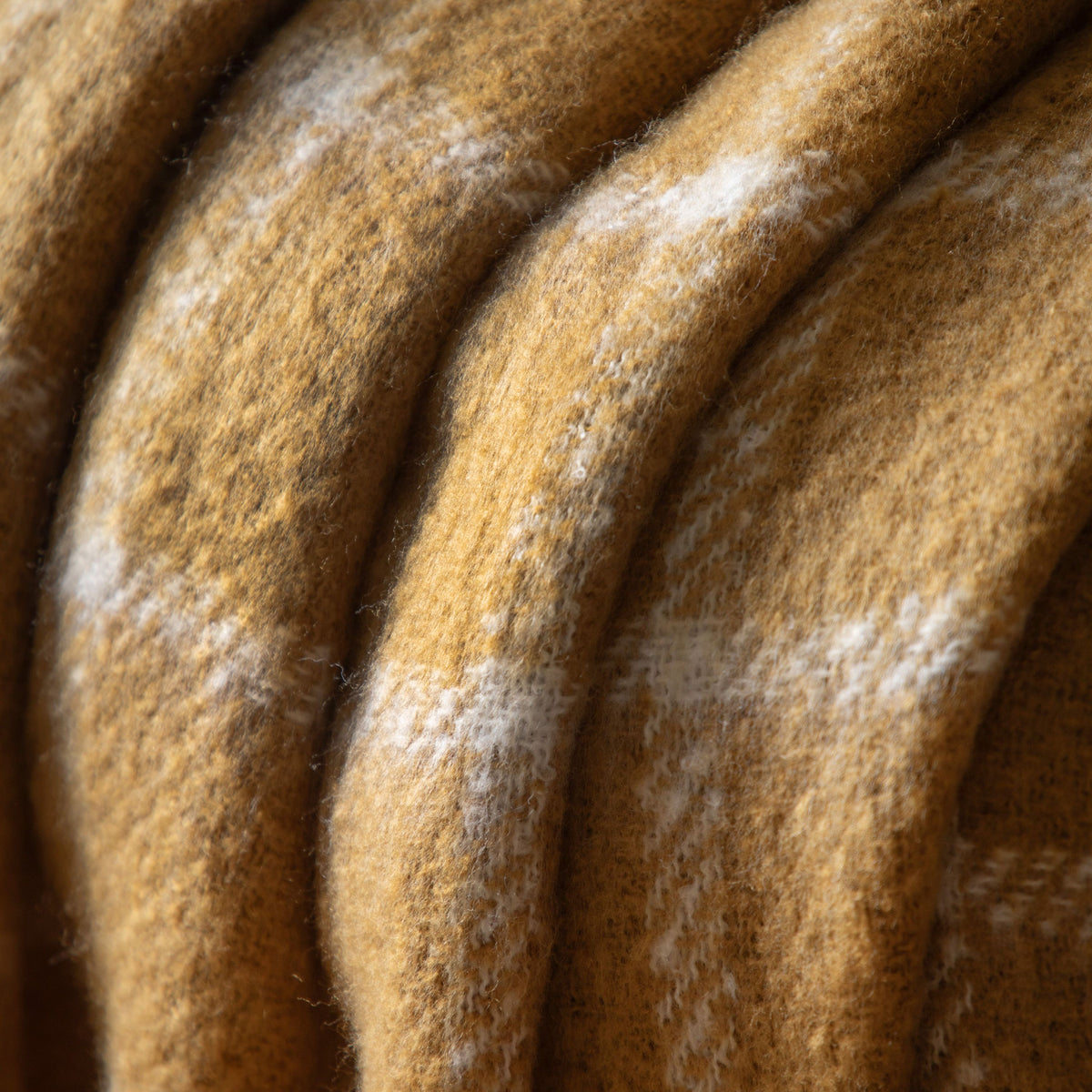 Bodhi Accessories Poly Faux Mohair Check Throw Mustard House of Isabella UK