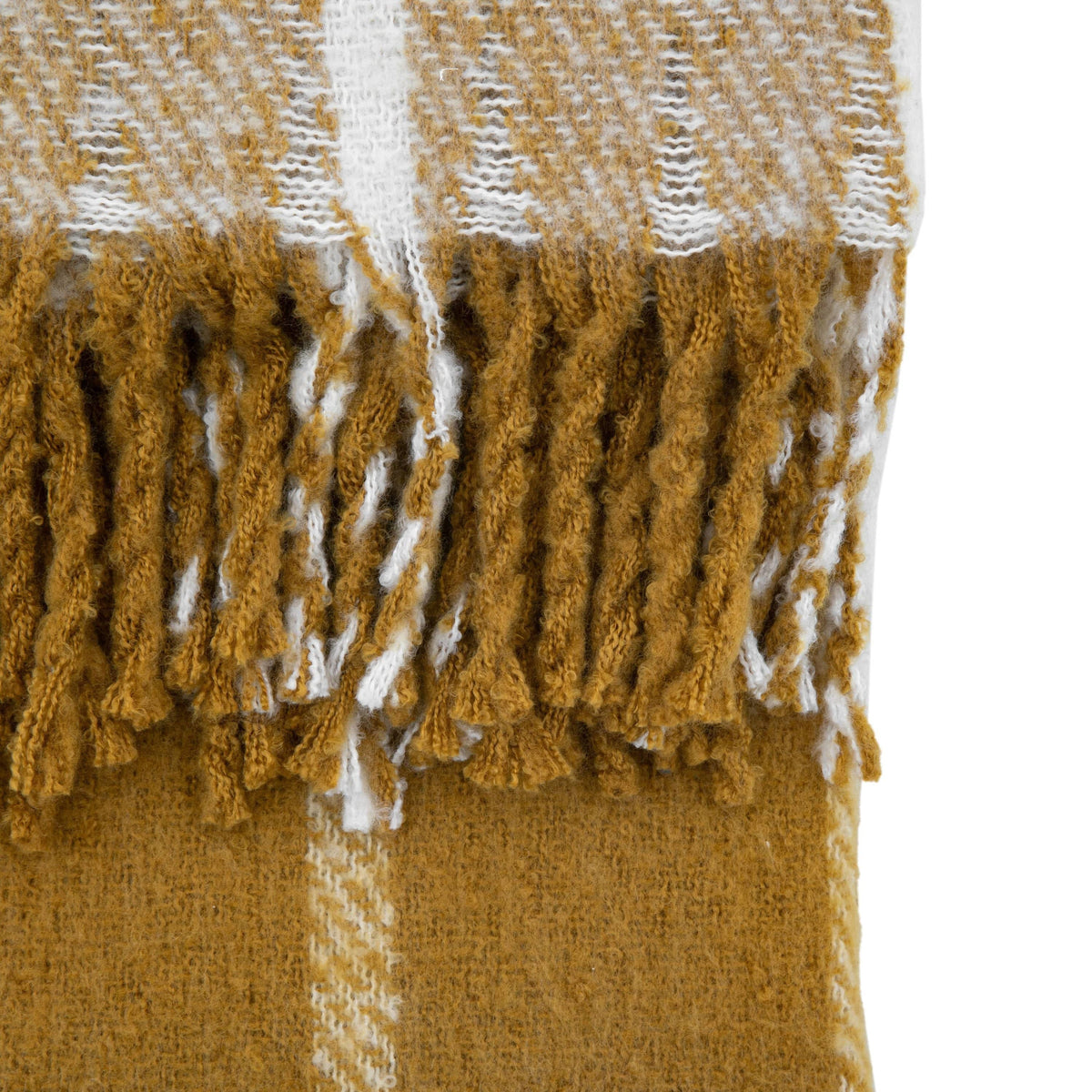 Bodhi Accessories Poly Faux Mohair Check Throw Mustard House of Isabella UK