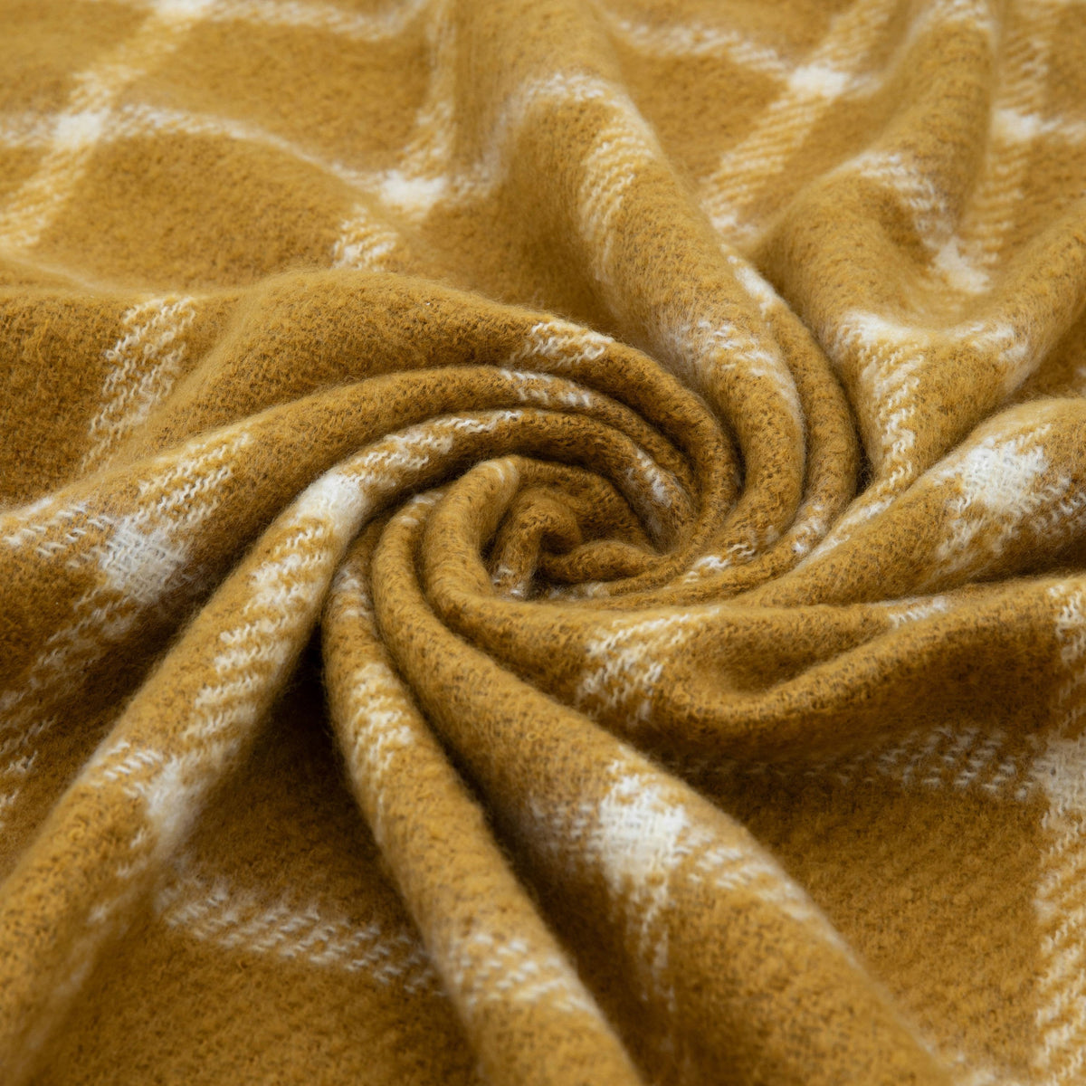 Bodhi Accessories Poly Faux Mohair Check Throw Mustard House of Isabella UK