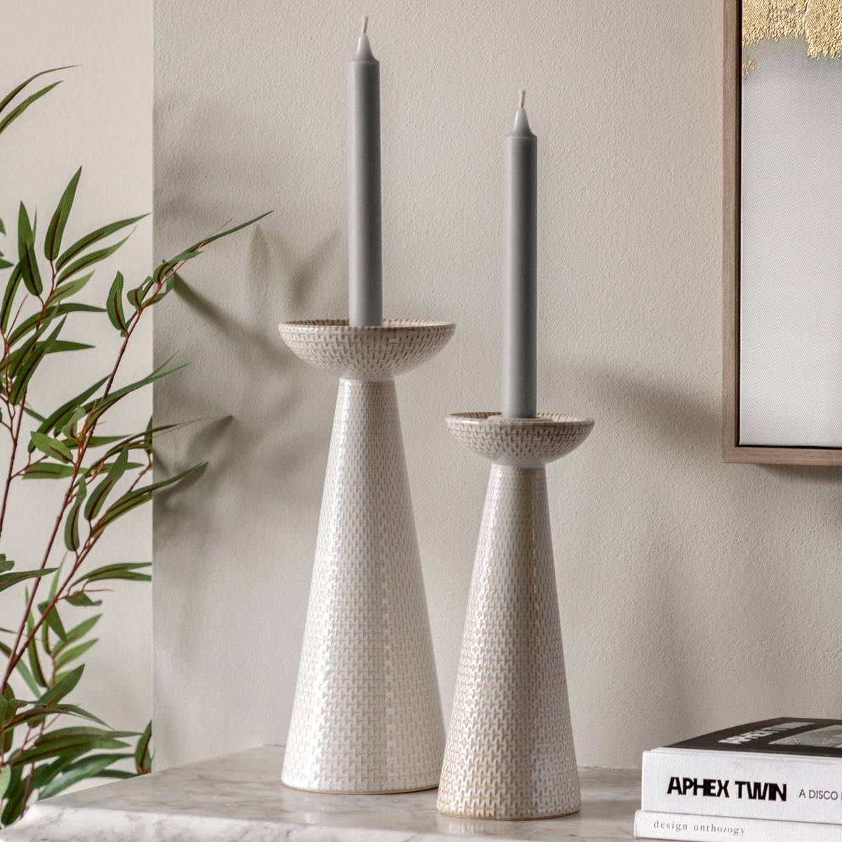 Bodhi Accessories Porto Ceramic Candle Stick White Glaze Set of 2 House of Isabella UK