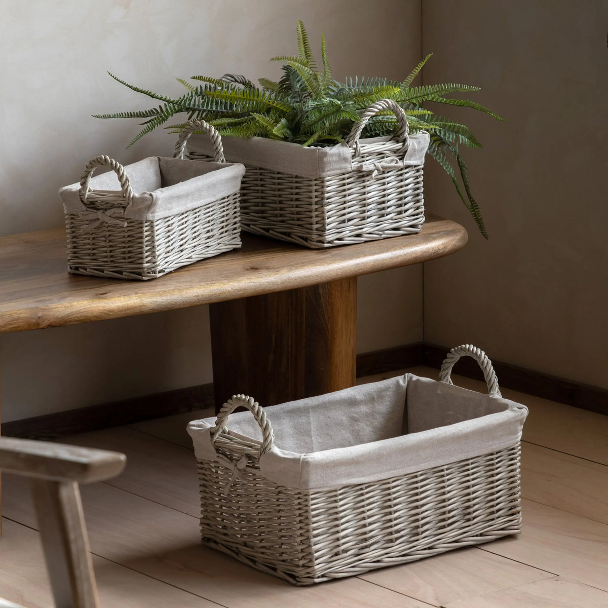 Bodhi Accessories Rama Lined Baskets Natural Set of 3 House of Isabella UK