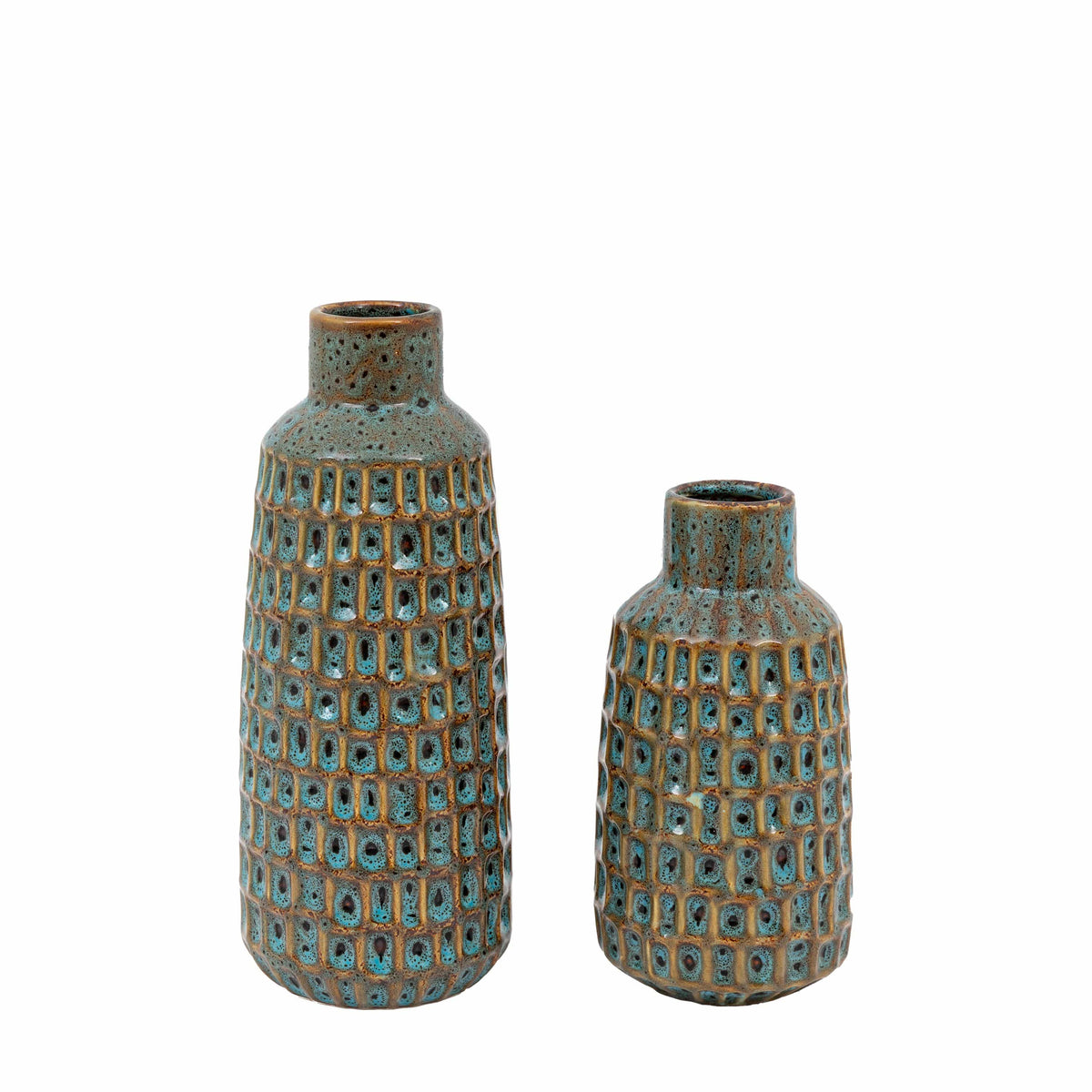 Bodhi Accessories Reno Reactive Glaze Vase Teal Set of 2 House of Isabella UK