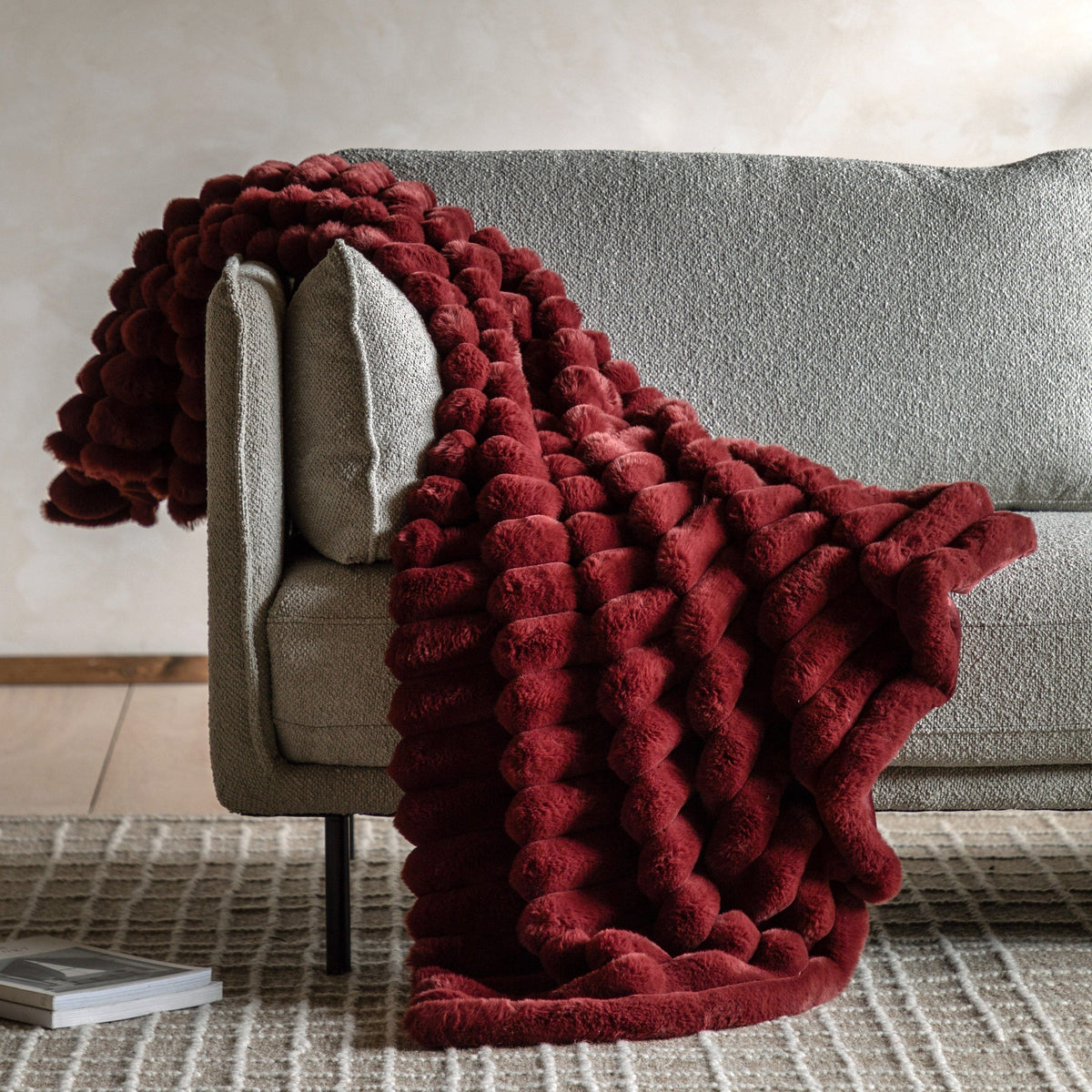 Bodhi Accessories Ribbed Faux Fur Throw Mulberry House of Isabella UK