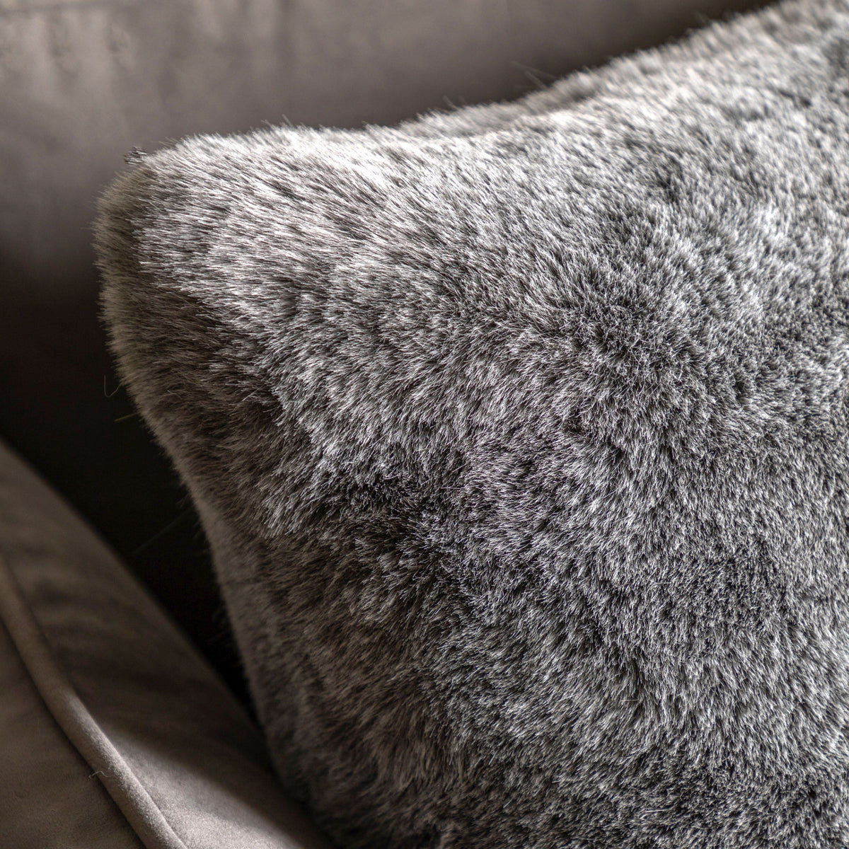 Bodhi Accessories Rosco Faux Fur Cushion Smoke Grey Square House of Isabella UK