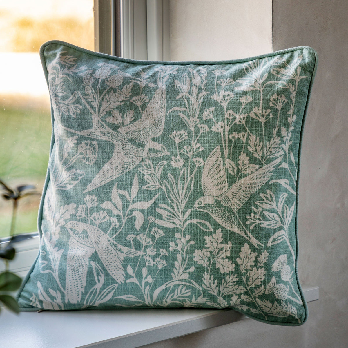 Bodhi Accessories Rosley Birds Cushion Duck Egg House of Isabella UK