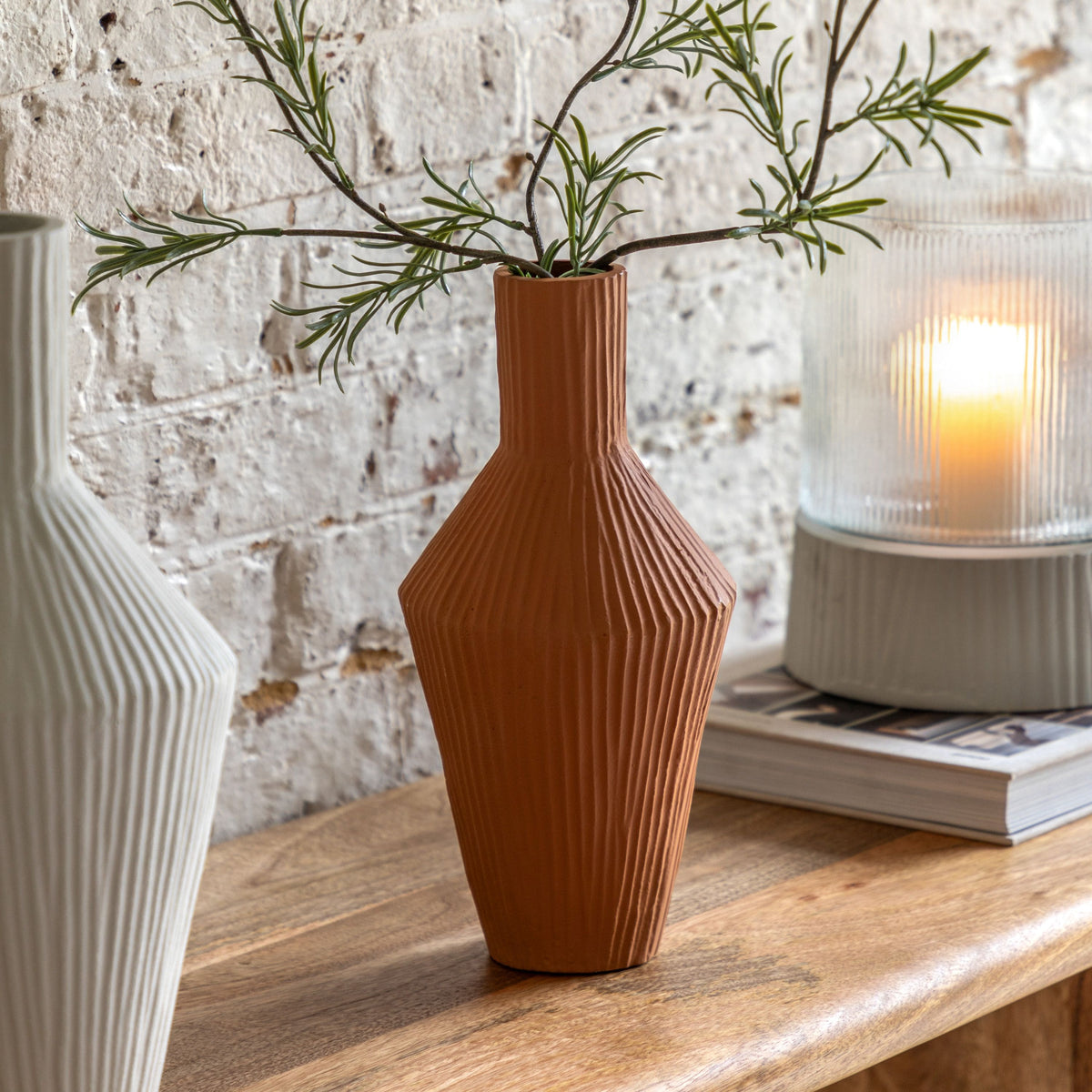 Bodhi Accessories Sahara Ribbed Cast Metal Vase Terracotta House of Isabella UK