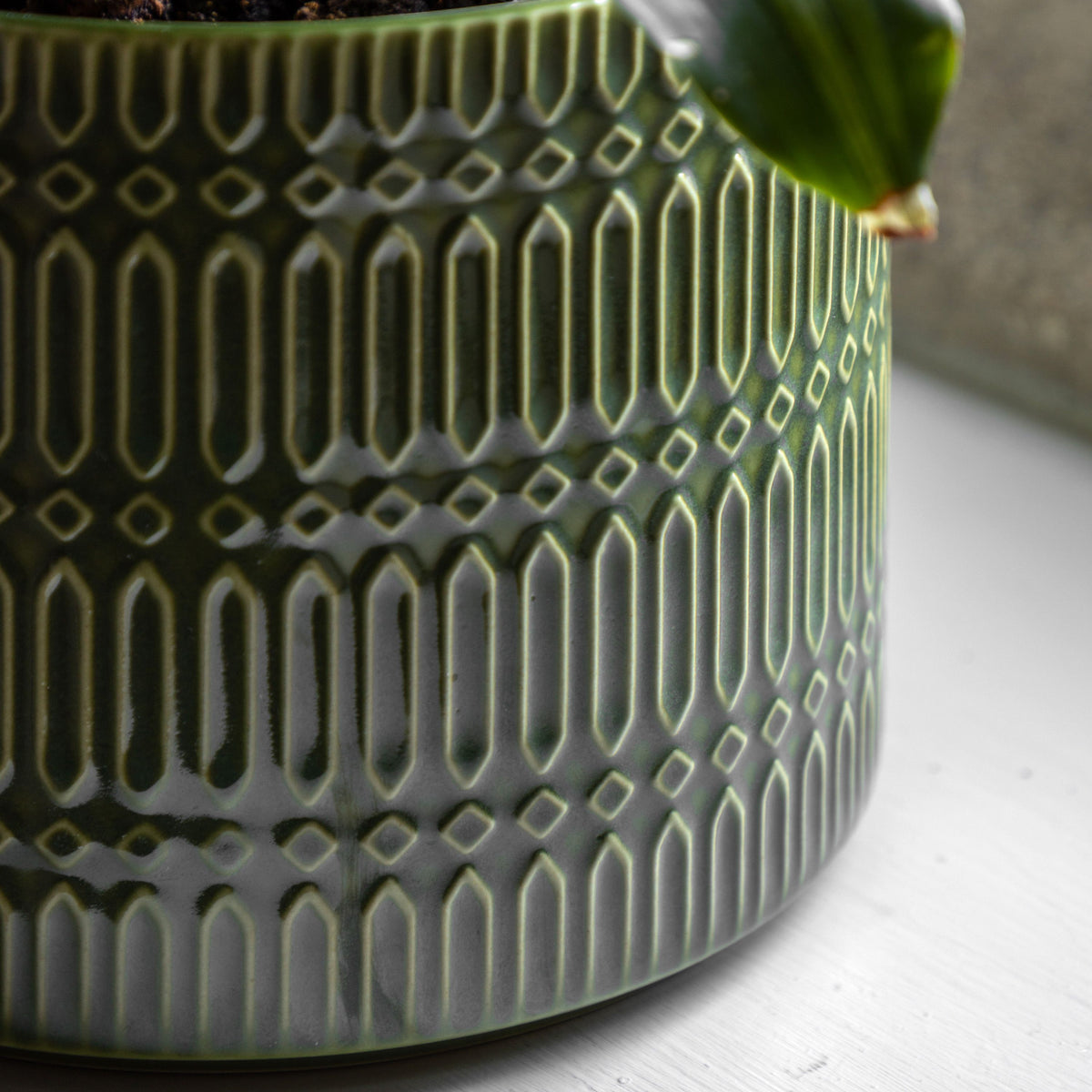Bodhi Accessories Selva Embossed Planter Olive House of Isabella UK