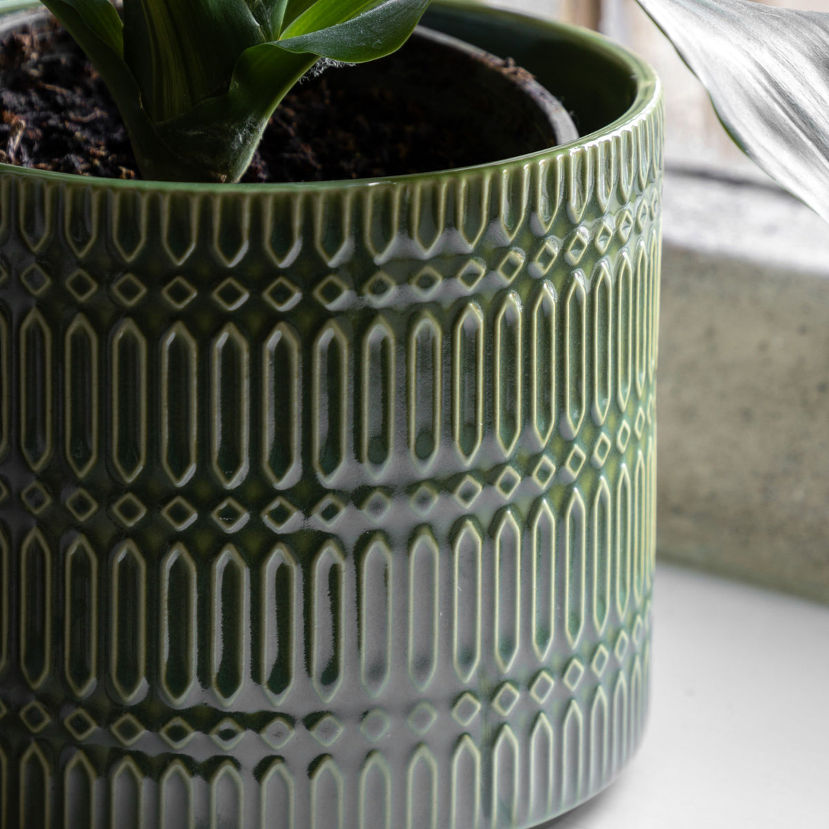 Bodhi Accessories Selva Embossed Planter Olive House of Isabella UK
