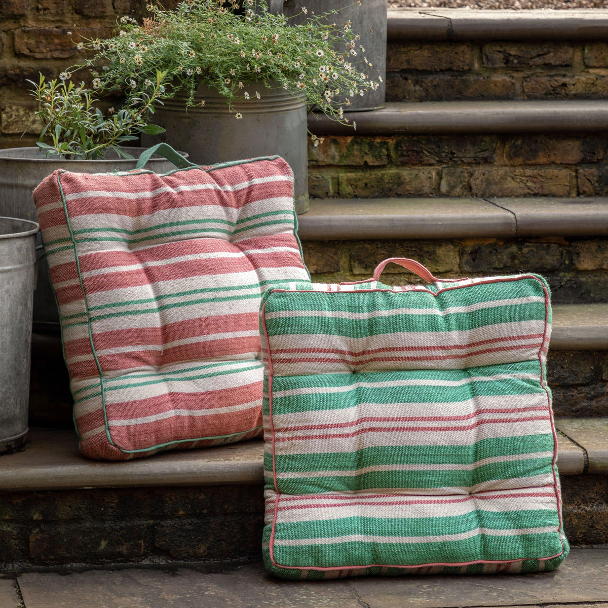 Bodhi Accessories Sina Stripe Woven Floor Cushion Green House of Isabella UK