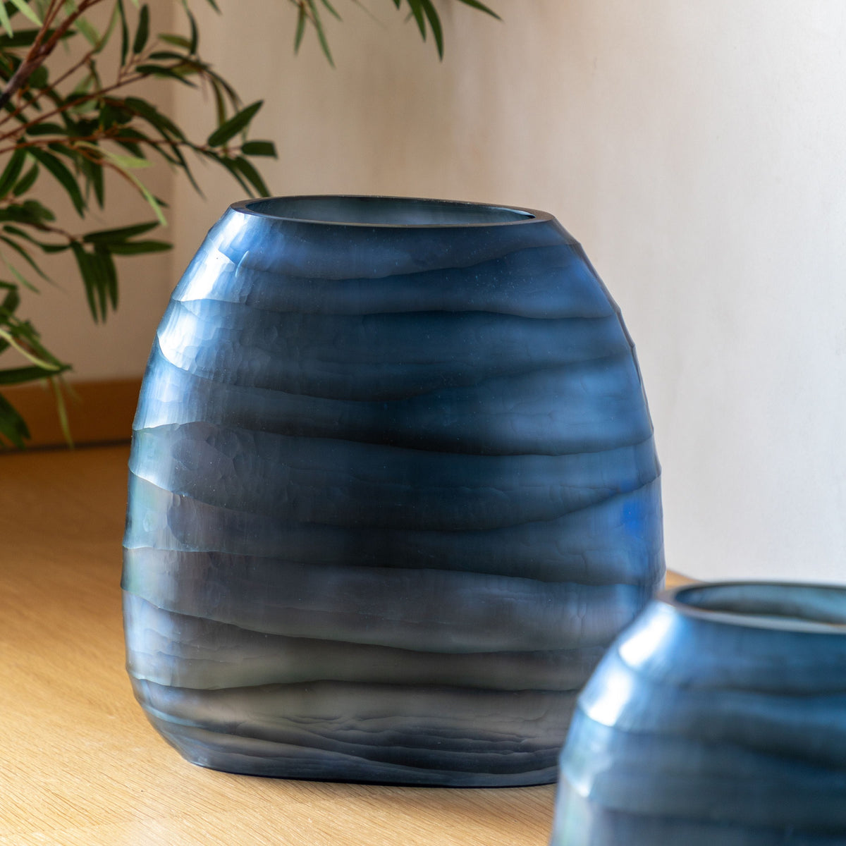 Sinto Handblown Carved Glass Vase Ink Large.