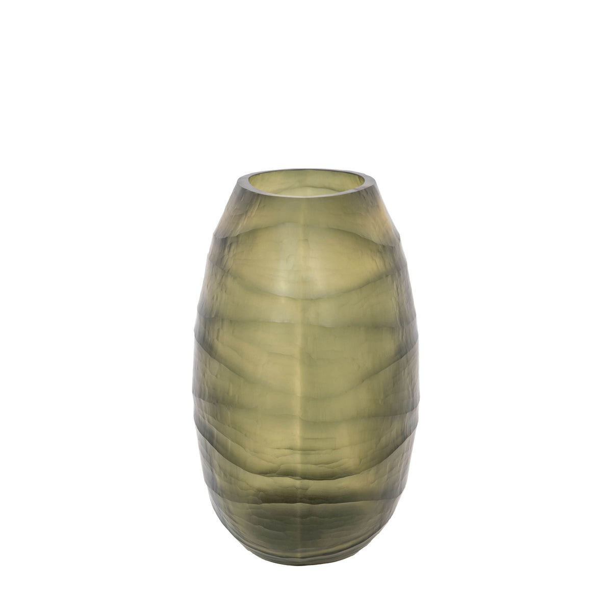 Bodhi Accessories Sinto Handblown Carved Glass Vase Olive Large House of Isabella UK