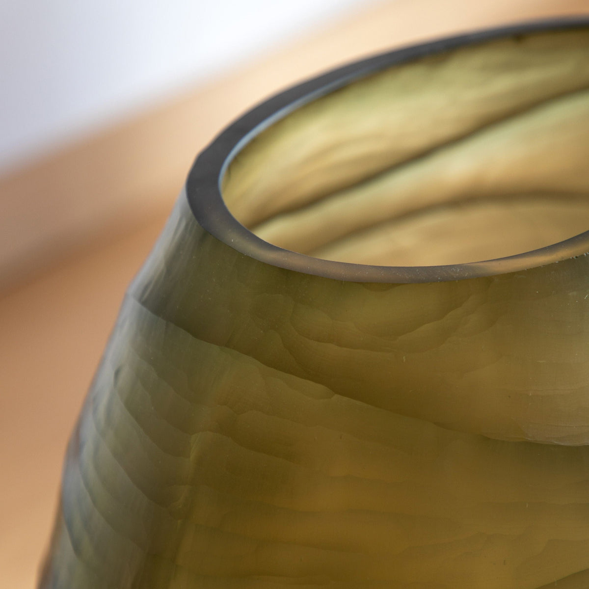 Bodhi Accessories Sinto Handblown Carved Glass Vase Olive Large House of Isabella UK