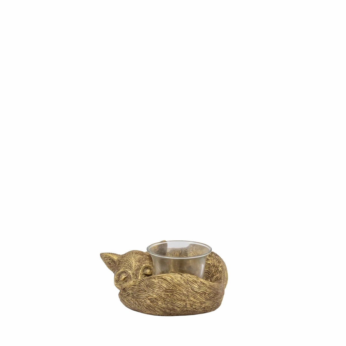 Sleeping Fox Tealight Holder Gold.